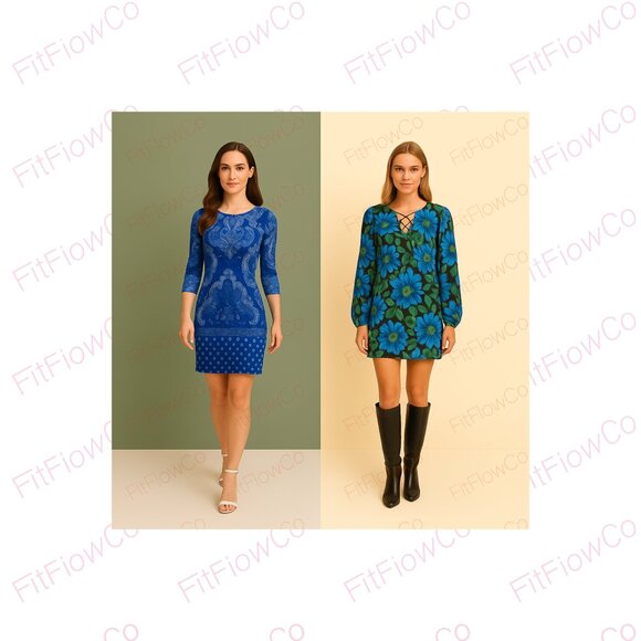 🔗✨ XS–XXS Blue Duo — 2-Piece Dress Set (WHBM + Mango) - Picture 1 of 11